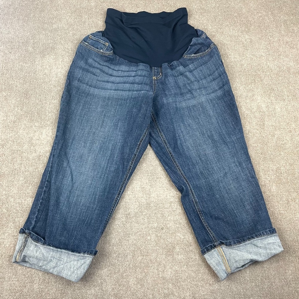 Indigo Blue Maternity Capri Jeans Womens 2X Denim Medium Wash Cotton Stretch